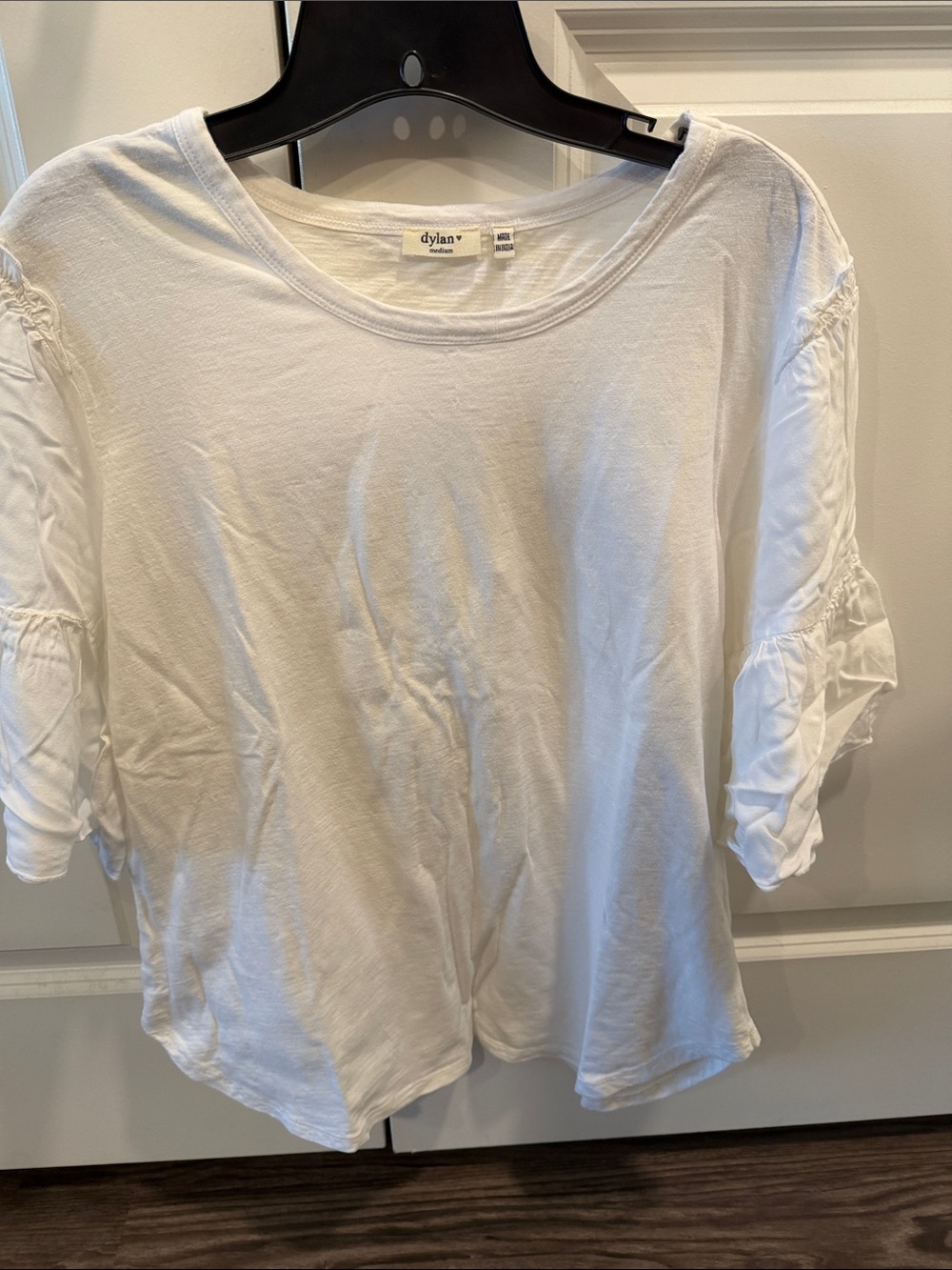 dylan White Short Sleeve Ruffle Detail Tee